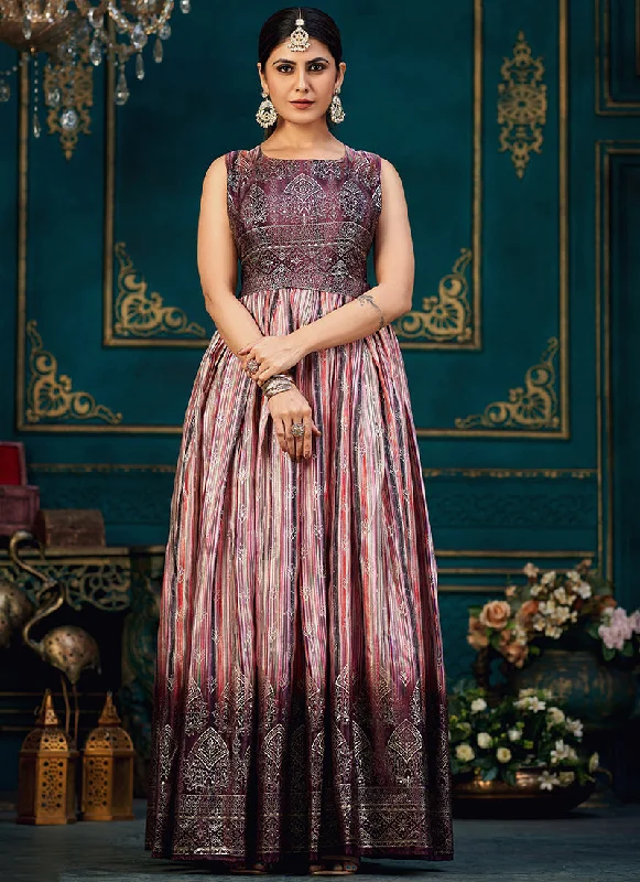 Pink And Maroon Printed Traditional Anarkali Gown