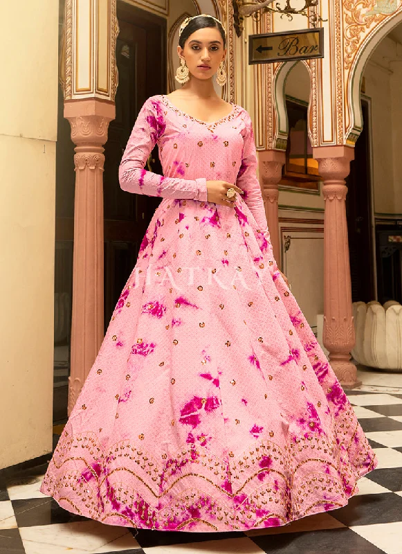 Pink Tie Dye Sequence Embroidery Bollywood Gown