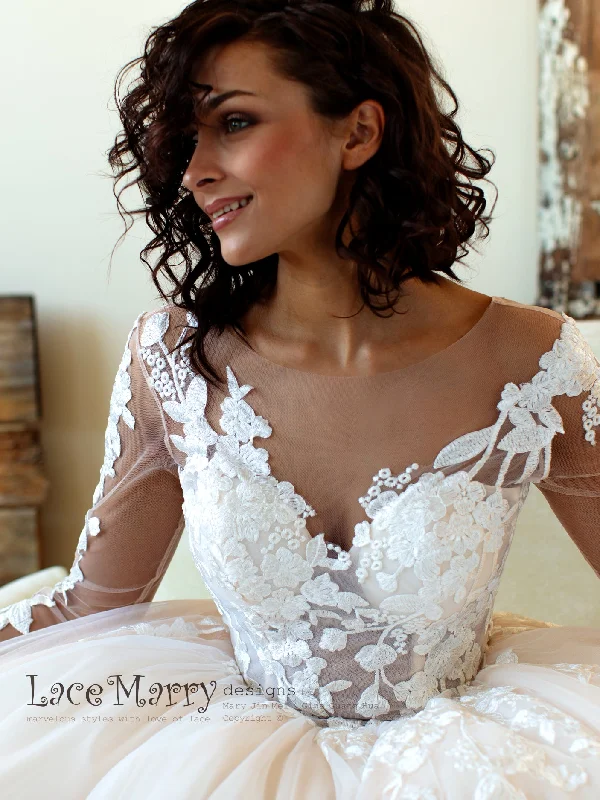 Princess Lace Wedding Dress with Sheer Long Sleeves