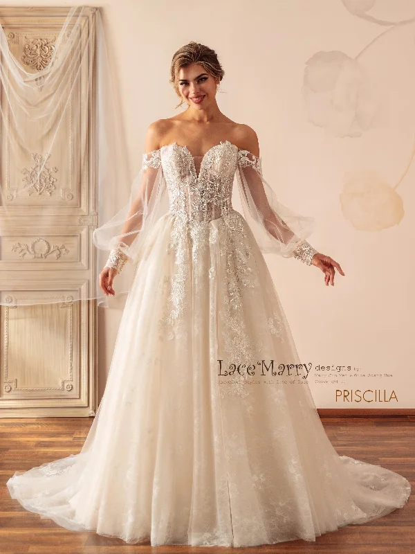 PRISCILLA / Breathtaking Wedding Dress With Puff Long Sleeves