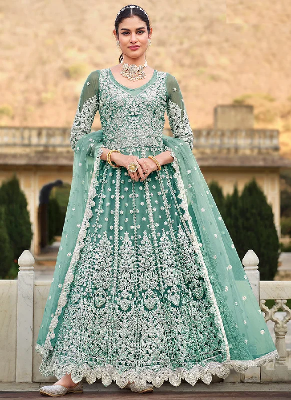 Sea Green Embroidery Wedding Anarkali Suit