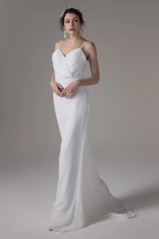 Sheath-Column Court Train Satin Chiffon Wedding Dress CW2656