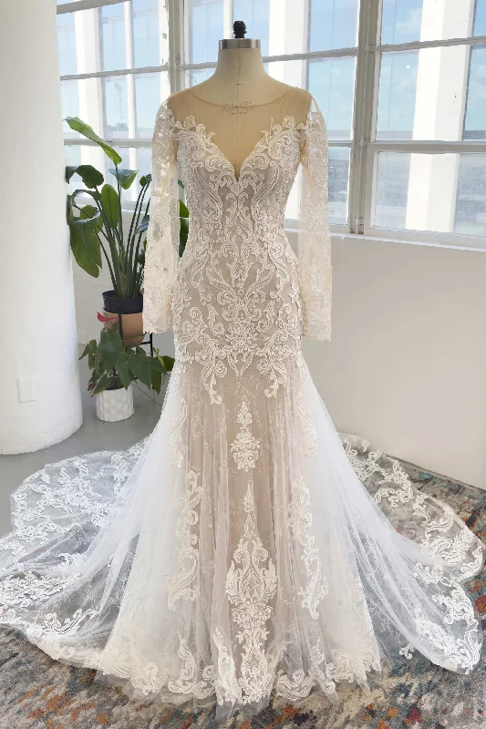 Trumpet-Mermaid Chapel Train Lace Tulle Wedding Dress CW3000