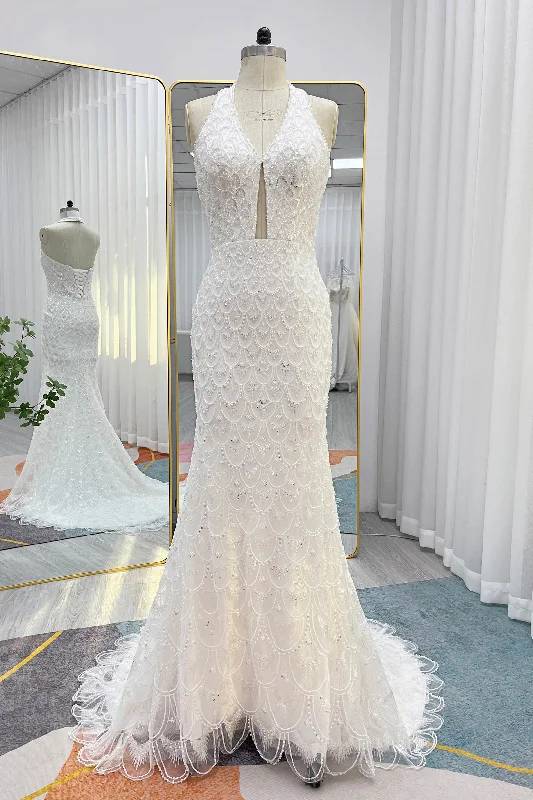 Trumpet-Mermaid Court Train Lace Tulle Wedding Dress CW3252