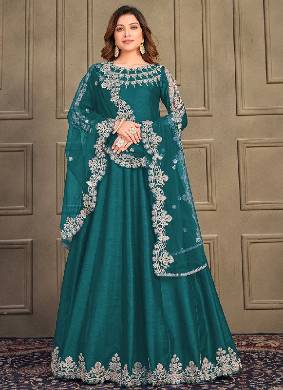 Turquoise Designer Embroidery Wedding Anarkali Suit