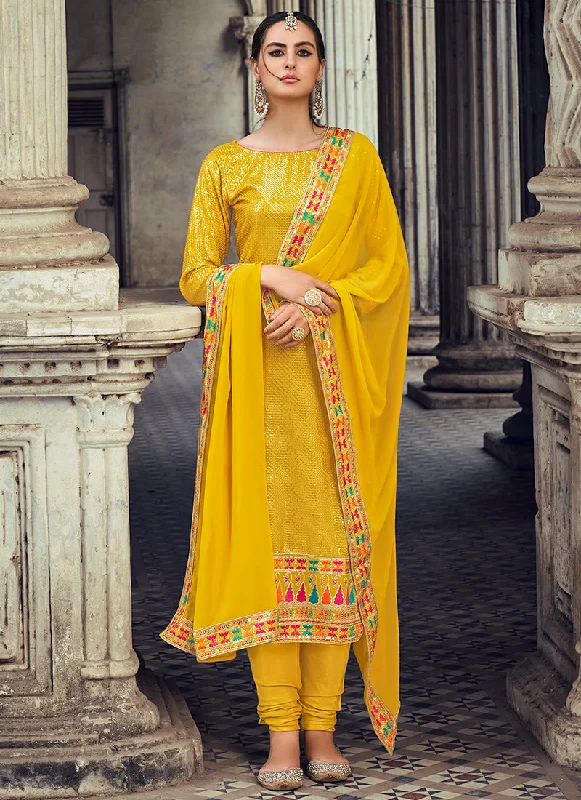 Yellow Sequence And Multi Embroidered Georgette Pant Suit