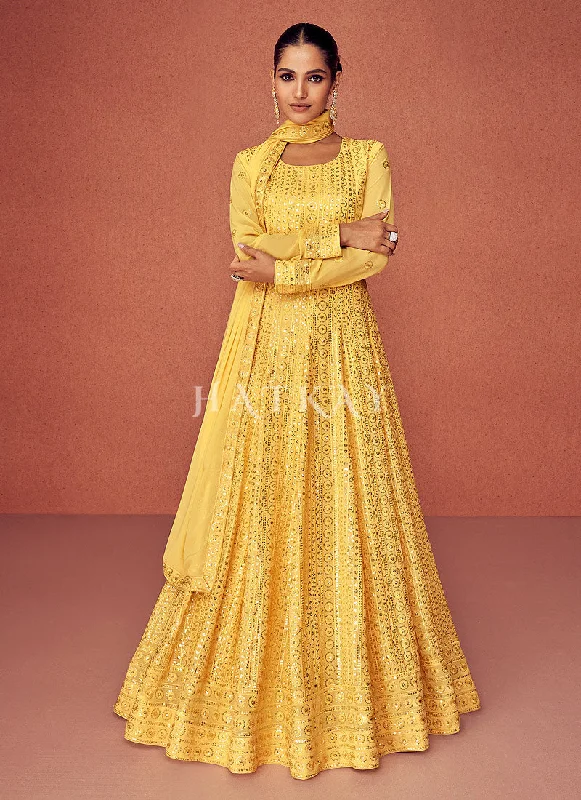 Yellow Sequence Embroidered Festive Anarkali Suit