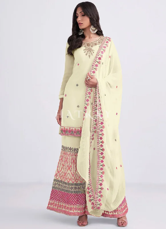 Yellow Sequence Embroidery Traditional Gharara Style Suit