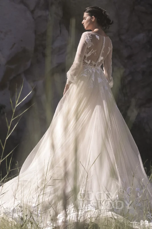 A-Line Chapel Train Tulle Wedding Dress LD5199