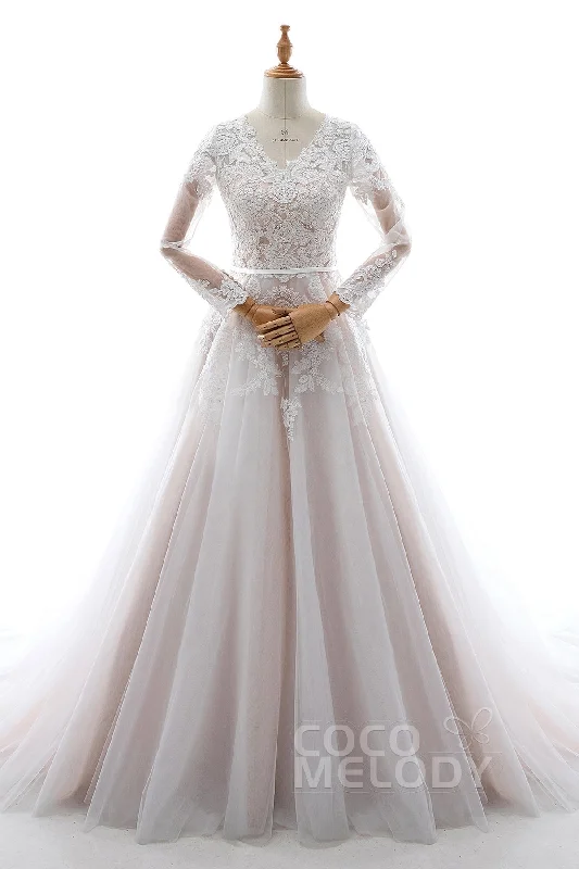 A-Line Court Train Tulle and Lace Wedding Dress LD5693