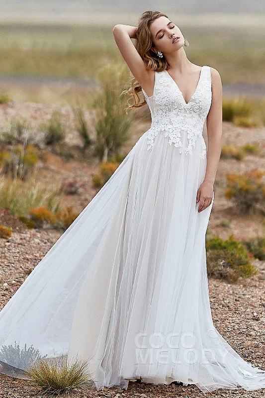 A-Line Sweep-Brush Train Tulle Wedding Dress LD5833