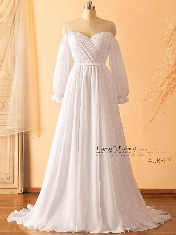 AUBREY / Long Puff Sleeves Plain Wedding Dress