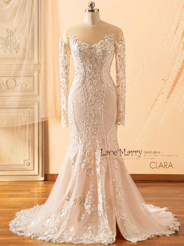 CLARA / Blush Wedding Dress with Removable Sleeves