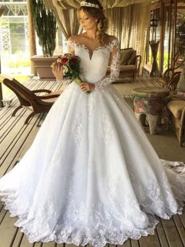 Luxury Long Sleeves Lace Ball Gown Wedding Dresses