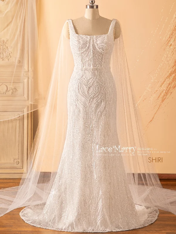 SHIRI / Square Neck Wedding Dress with Separate Cape