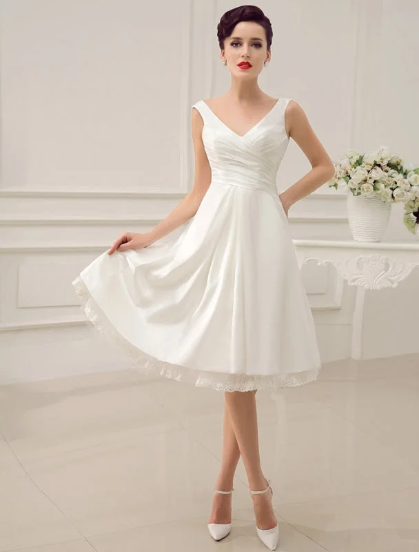 Simple Wedding Dresses Ivory Wedding Dress Knee-Length Backless Straps Lace Bridal Dress Exclusive