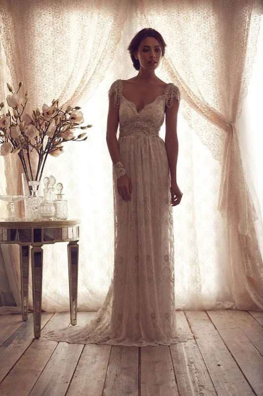 V Neck Backless Boho Wedding Dresses