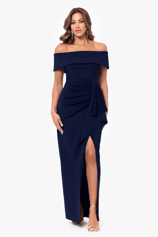 "Jenny" Long Scuba Off the Shoulder Rouched Dress