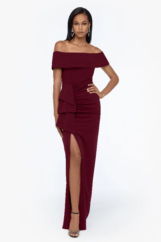 "Camila" Long Off the Shoulder Scuba Crepe Dress