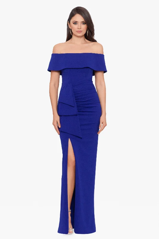 "Camila" Long Off the Shoulder Scuba Crepe Dress