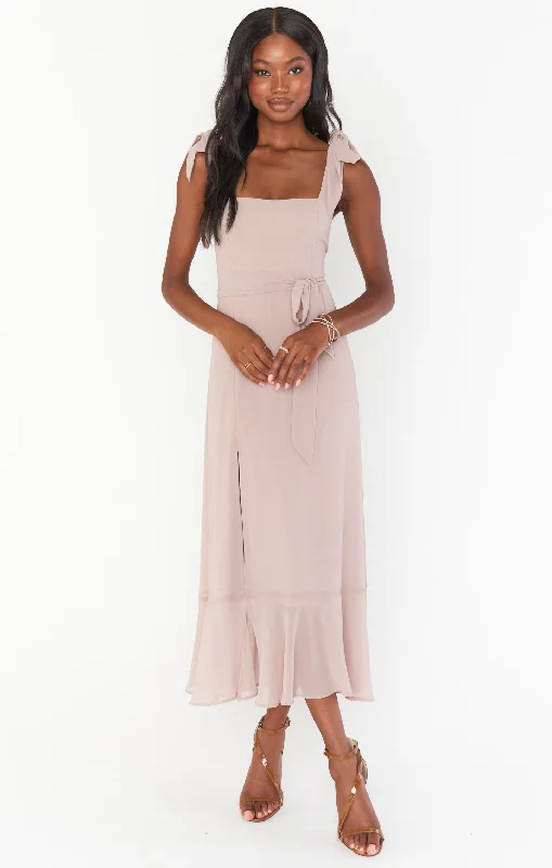 Claire Midi Dress ~ Soft Beige Chiffon