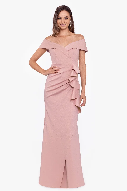 "Patti" Long Off the Shoulder Scuba Crepe Dress