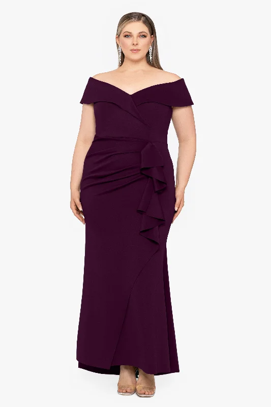 Plus "Patti" Long Off the Shoulder Scuba Crepe Dress