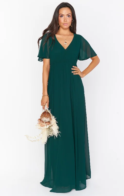 Emily Empire Maxi Dress ~ Emerald Chiffon