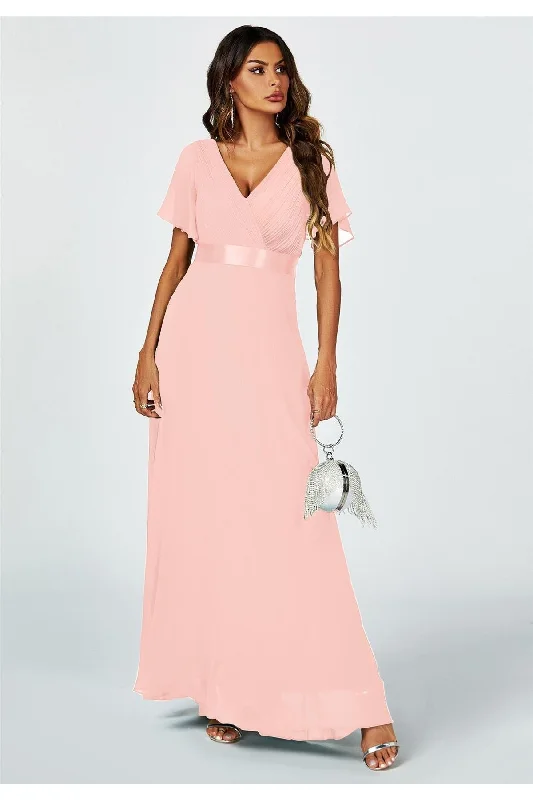 FS Collection Angel Sleeves Empire Waist Bridesmaid Dress In Pink