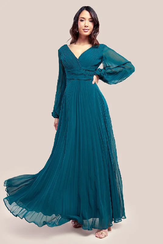 Goddiva Balloon Sleeve Chiffon Maxi Dress - Emerald Green