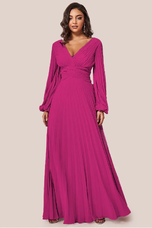 Goddiva Balloon Sleeve Chiffon Maxi Dress - Magenta