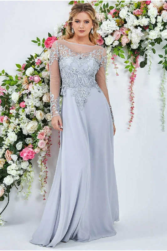 Goddiva Mesh & Lace Embroidered Bodice Maxi - Grey