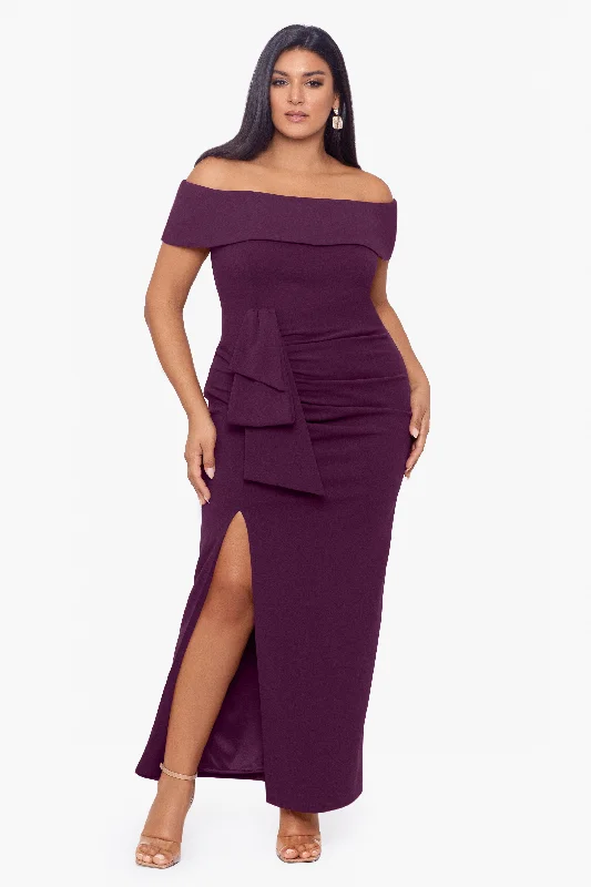 Plus "Camila" Long Off the Shoulder Slit Gown