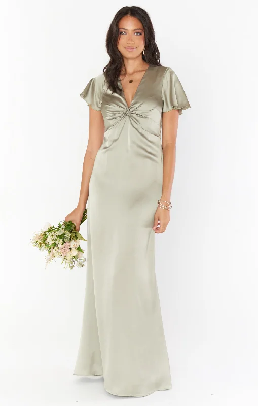 Rome Twist Gown ~ Moss Green Luxe Satin