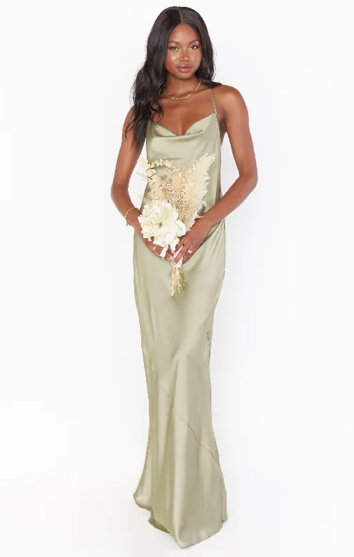 Tuscany Maxi Slip Dress ~ Moss Green Luxe Satin